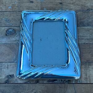 Vintage Silver Toned Picture Frame 3 x 4.5 in Mid-century Style Wavy Swirl